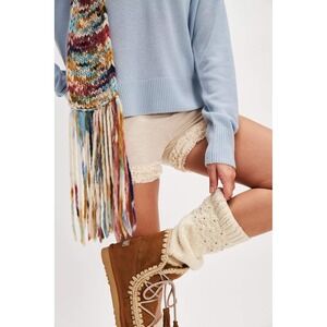 Free People‎ French Knot Cream Crochet Legwarmers Beaded One Size NWT